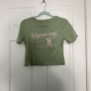 Grayson Threads Sage Green Crop Tee with Pink Script